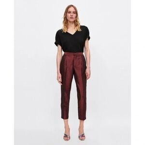 Zara jacquard pants - Red stripes trousers